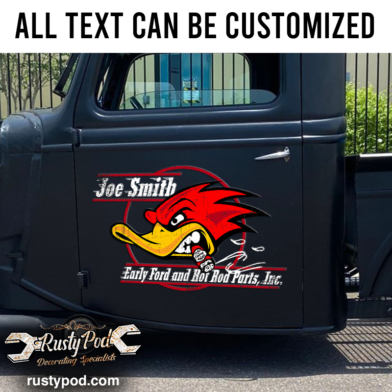 personalized hot rod duck lettering sticker 11003